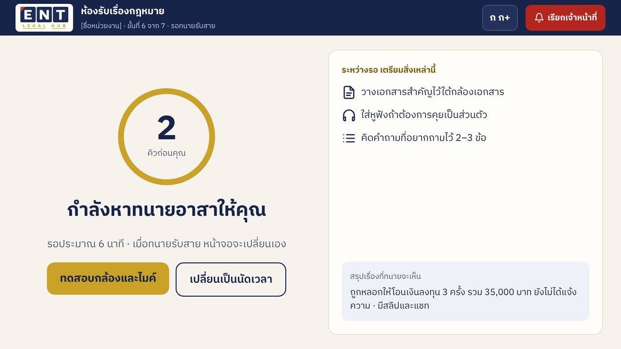 ขั้นที่ 2: ห้องรอ เห็นคิวและเวลารอ พร้อมเตรียมเอกสาร